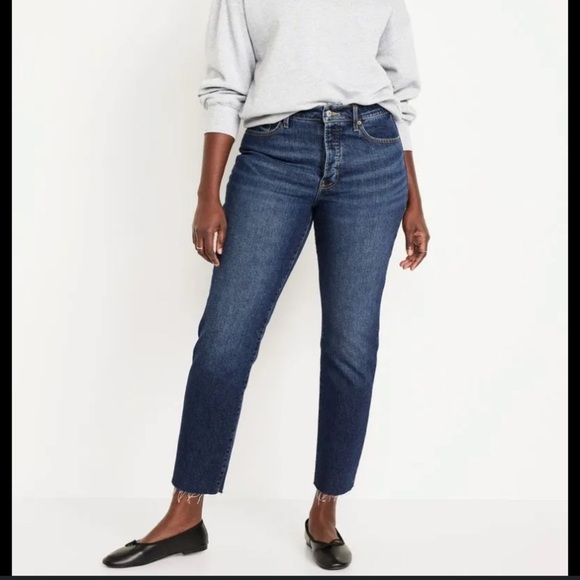 Old Navy High Rise O.G. Straight Cropped Ankle Curve Raw Hem Denim Jeans - Picture 2 of 6